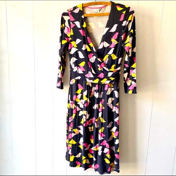 Boden Elena Faux Wrap Bird Dress Size 8 - Picture 2 of 5